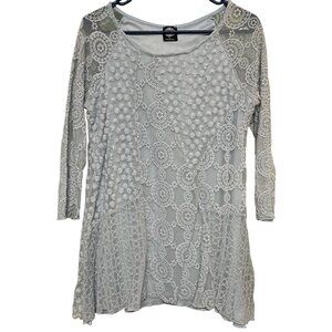 Cal Style Women's Long Sleeve Tunic Top Sky Blue Embroidered Layered Size L